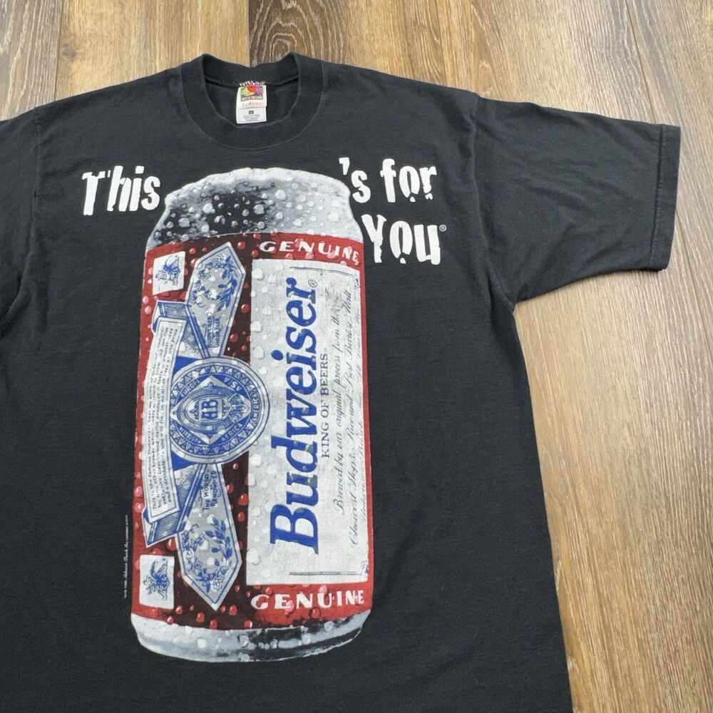 Vintage Budweiser Shirt Mens L Black This Beers For You Can 1996 Anheuser Busch